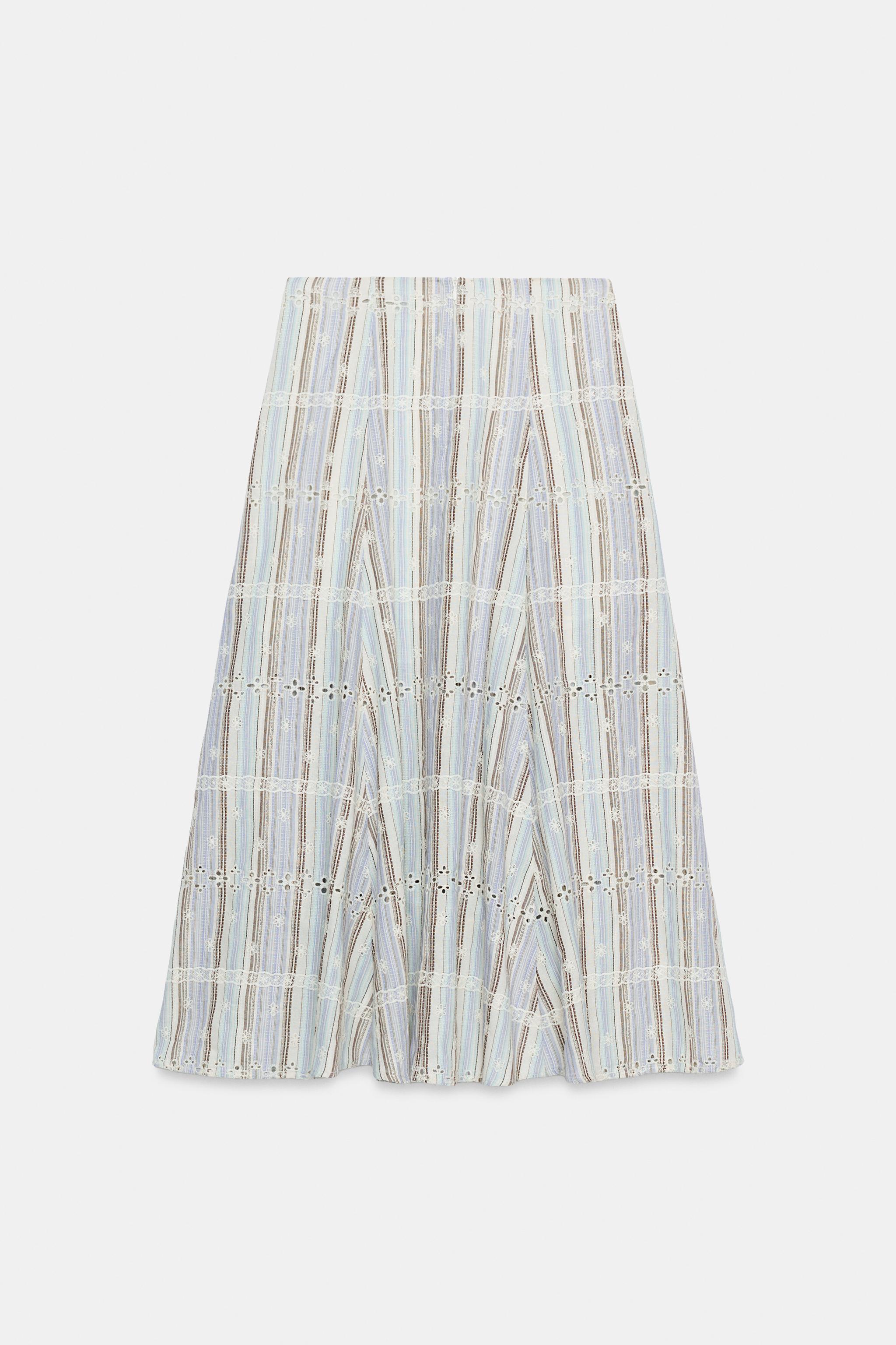 STRIPED EMBROIDERED MIDI SKIRT